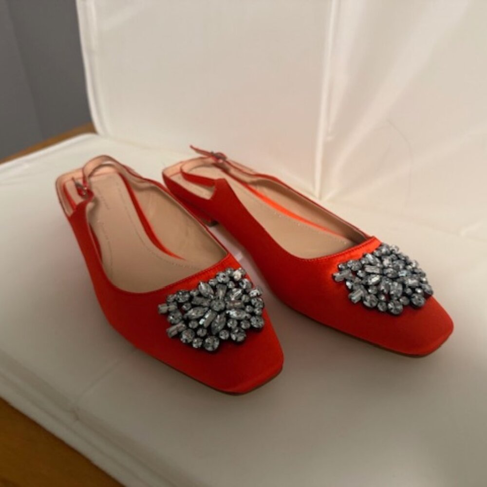 Zara Orange Flats with Silver Embellishments